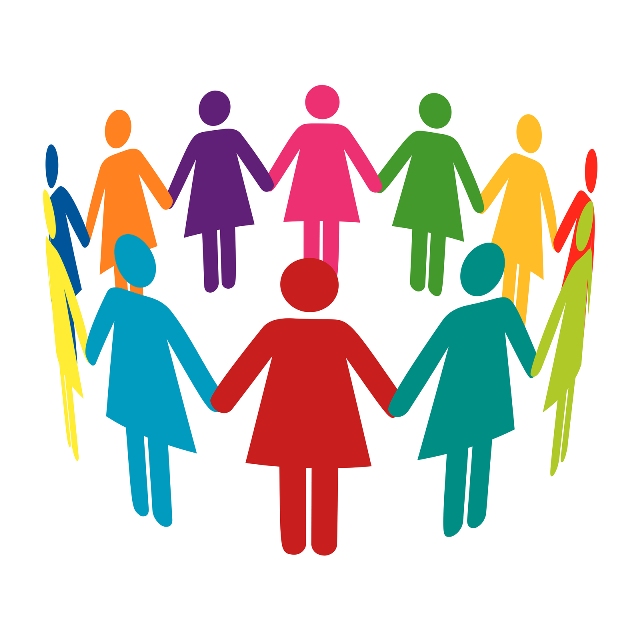 A simple illustration of colourful women forming a circle